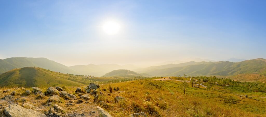 Panoramic view of forested valleys and hills from Deomali peak in Koraput