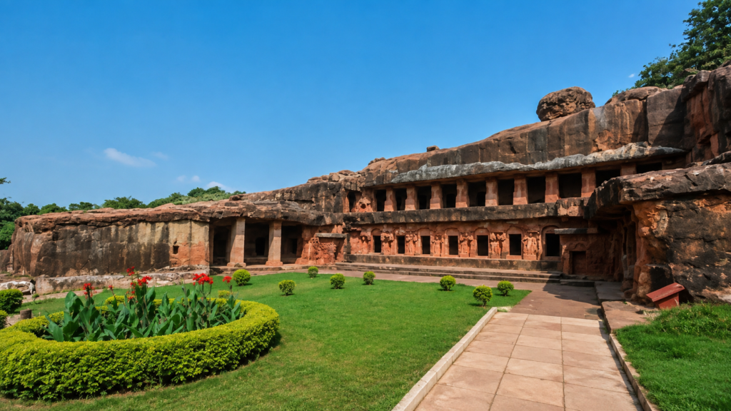 Rock-cut caves and garden at Udayagiri and Khandagiri in Bhubaneswar