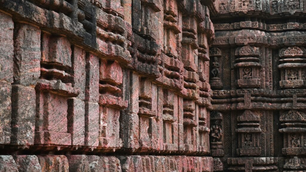 Detail of the continuous relief carving that covers the Sun Temple's surface
