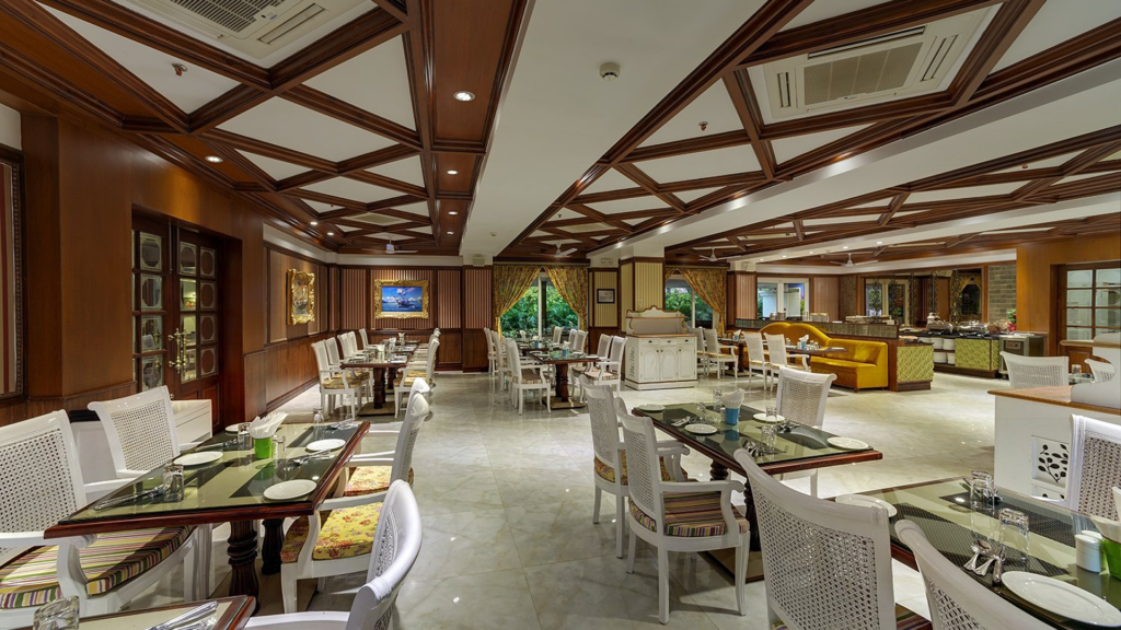 Interior of a multi cuisine resort restaurant in Gopalpur