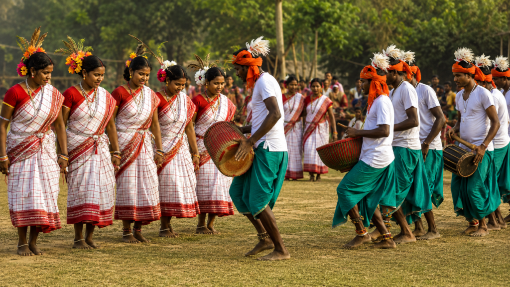 Cultural Experiences in Odisha, Food, Heritage and Life 9 Tribal dancers and drummers performing in traditional dress in Odisha - Cultural Experiences in Odisha a guide by Immersive Trips